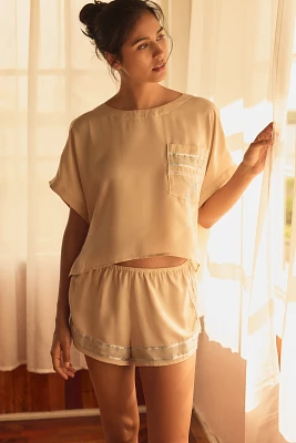 By Anthropologie Jacquard Ribbon Tape Pajama Shorts