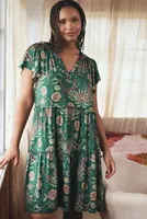 Victoria Garcia Flutter-Sleeve Tiered Pajama Dress