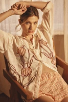 By Anthropologie Embroidered Boxy Buttondown Shirt