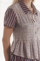 By Anthropologie Short-Sleeve Stripe Mix Smocked Top