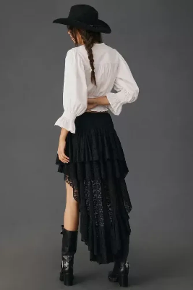 Tach Clothing Ruffled Lace High-Low Skirt