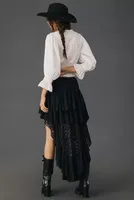 Tach Clothing Ruffled Lace High-Low Skirt