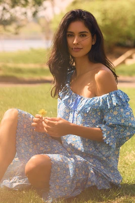 RIXO Aprilia Short-Sleeve Scoop-Neck Maxi Nap Dress