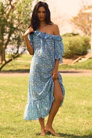 RIXO Aprilia Short-Sleeve Scoop-Neck Maxi Nap Dress