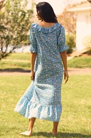 RIXO Aprilia Short-Sleeve Scoop-Neck Maxi Nap Dress