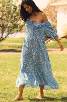 RIXO Aprilia Short-Sleeve Scoop-Neck Maxi Nap Dress