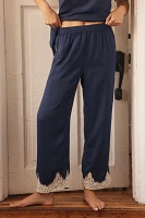 By Anthropologie Silky Lace-Trim Pants