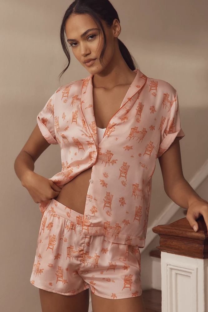 By Anthropologie Silky Patterned Pajama Shorts