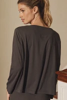 The GREAT. SLEEP Long-Sleeve Cropped Henley Top