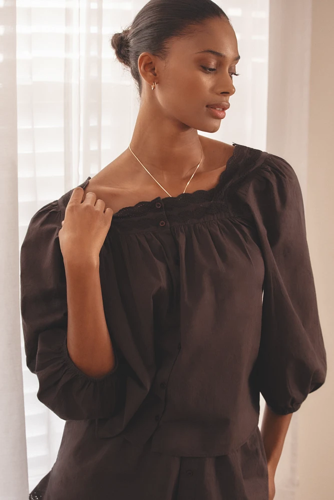 The GREAT. Sleep Eyelet Button Top