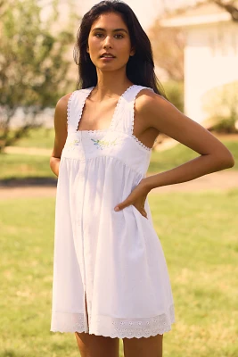 Damson Madder Elspeth Linen Blend Embroidered Mini Nap Dress