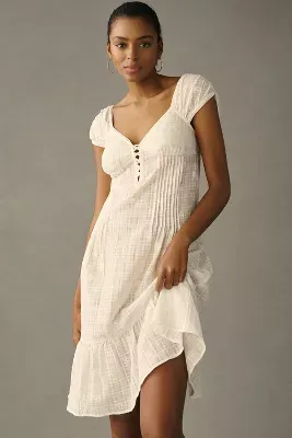By Anthropologie Cap-Sleeve Lace-Up Babydoll Dress