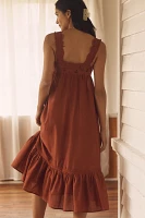 By Anthropologie Sleeveless Embroidered Midi Nap Dress