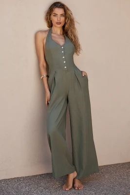 LSPACE Alena Halter Wide-Leg Linen Jumpsuit