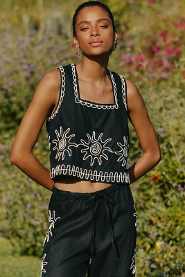LSPACE x Rails Akira Linen Embroidered Cropped Top