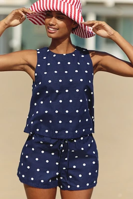 Beach Riot Birkley Linen Blend Polka Dot Drawstring Shorts