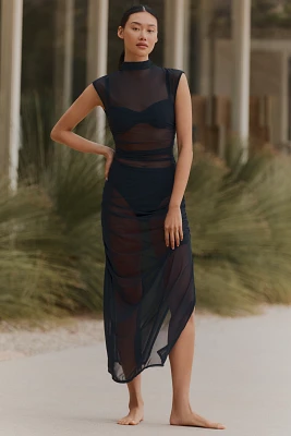 JETS Jetset Lure Ruched Sheer Mesh Midi Dress