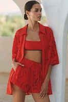 SUBOO Florence Short-Sleeve Eyelet Buttondown Shirt