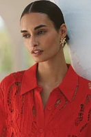 SUBOO Florence Short-Sleeve Eyelet Buttondown Shirt