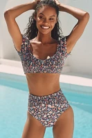 Hutch Marin Smocked High-Waisted Bikini Bottoms