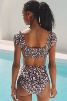 Hutch Marin Smocked High-Waisted Bikini Bottoms