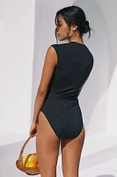 Sanctuary Cap-Sleeve Plunge One-Piece Swimsuit