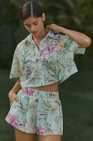 PQ Swim Darcy Short-Sleeve Floral Printed Crop Buttondown Shirt