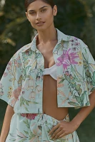 PQ Swim Darcy Short-Sleeve Floral Printed Crop Buttondown Shirt