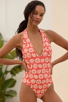 Farm Rio x Anthropologie Plunge Halter One-Piece Swimsuit