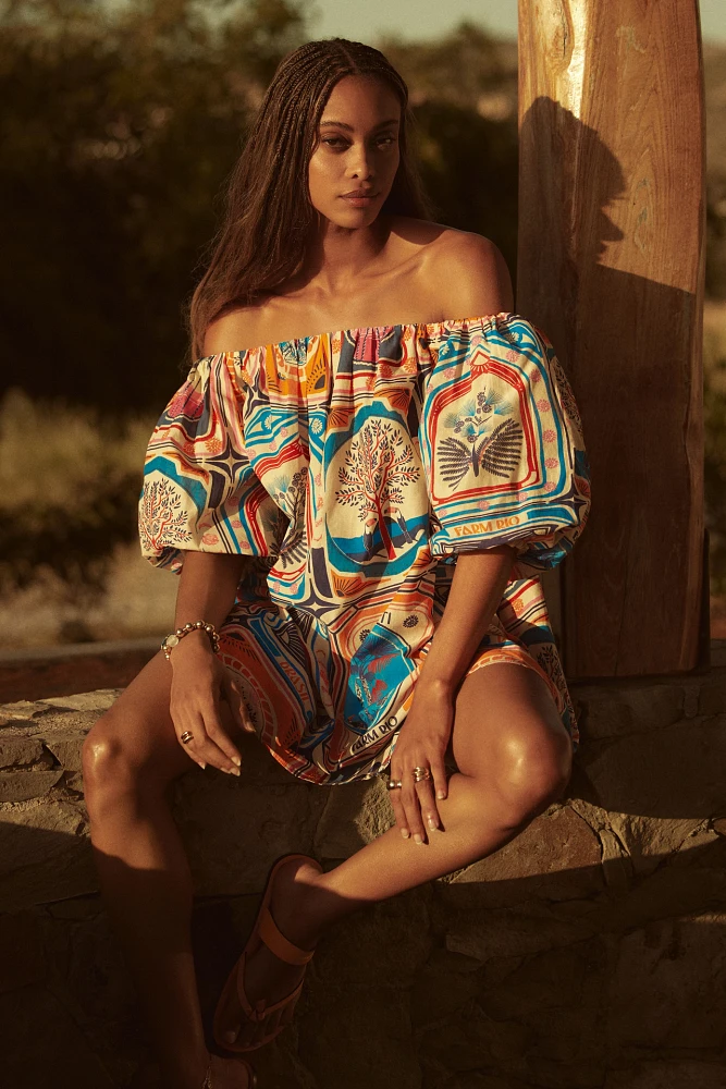 Farm Rio x Anthropologie Off-The-Shoulder Cover-Up Mini Dress