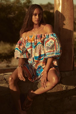 Farm Rio x Anthropologie Off-The-Shoulder Cover-Up Mini Dress