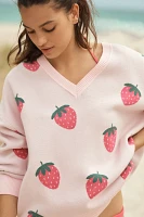 Beach Riot Joey Strawberry Oversized V-Neck Sweater