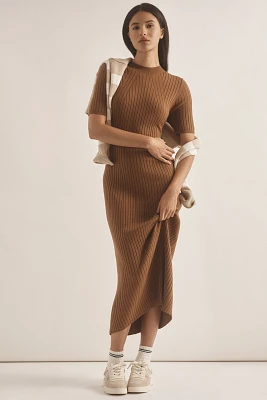 Varley Maeve Short-Sleeve Ribbed Knit Midi Dress