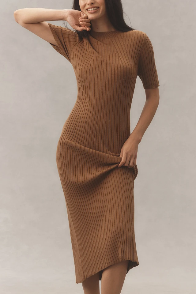 knee length dresses for ladies Maeve Rib Knit Midi Dress Ashley blue – Hamilton Hatt main image 0