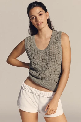 Varley Ferns Cotton Open-Knit Scoop-Neck Tank Top