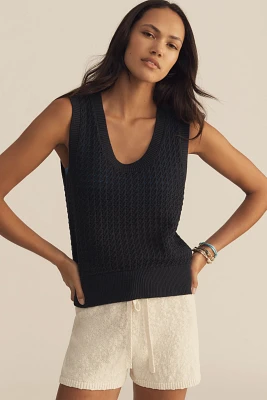 Varley Ferns Cotton Open-Knit Scoop-Neck Tank Top