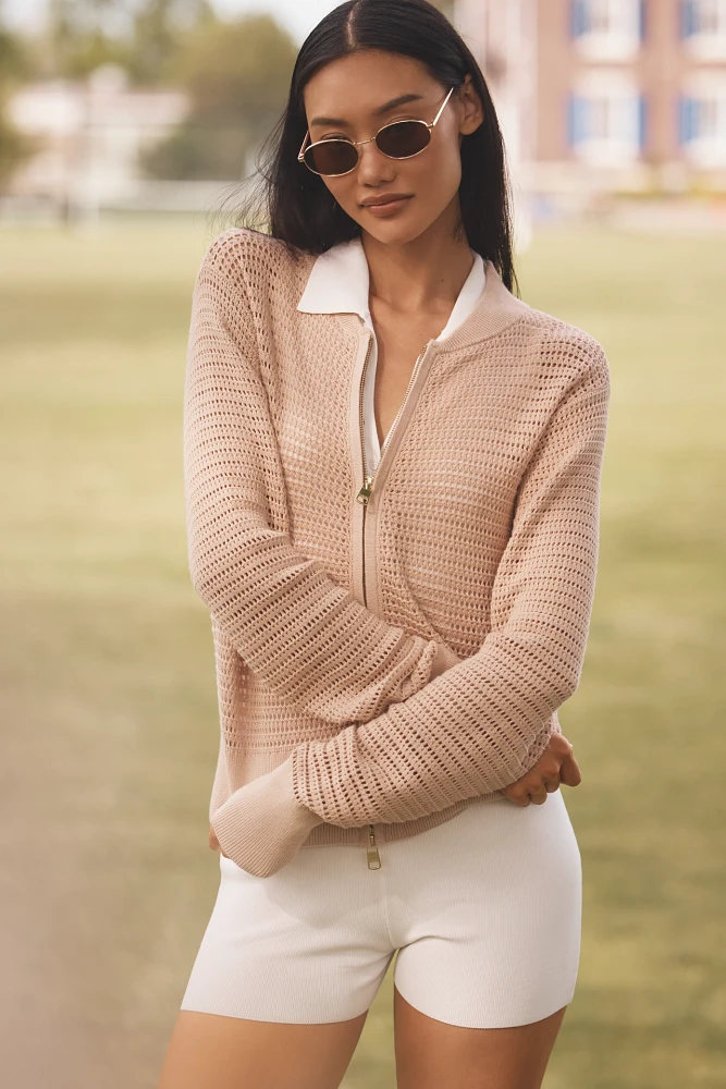 Varley Lai Cotton Long-Sleeve Zip-Front Knit Jacket