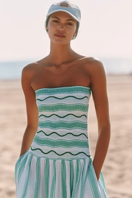 Celandine Strapless Smocked Drop-Waist Midi Dress