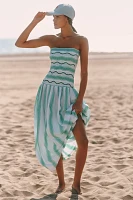 Celandine Strapless Smocked Drop-Waist Midi Dress