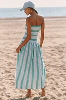 Celandine Strapless Smocked Drop-Waist Midi Dress