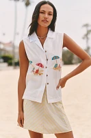 Celandine Embroidered Sleeveless Tie Blouse