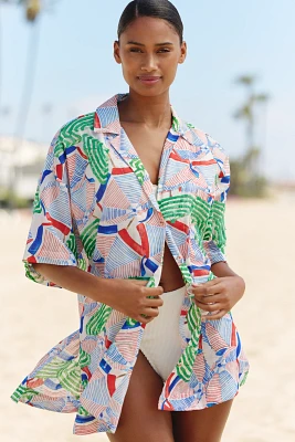 Celandine Oversized Short-Sleeve Buttondown Shirt