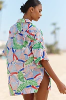 Celandine Oversized Short-Sleeve Buttondown Shirt