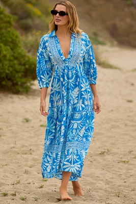 The Carolita Printed Tiered Shirt Dress by Celandine