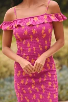 By Anthropologie Off-The-Shoulder Smocked Midi Dress