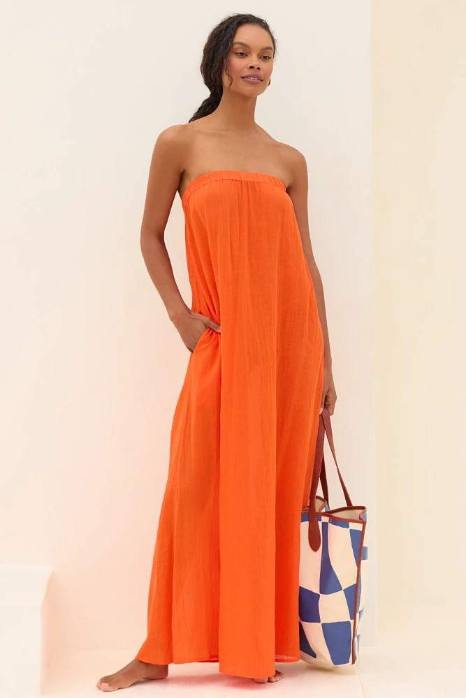 By Anthropologie Strapless Gauze Maxi Dress