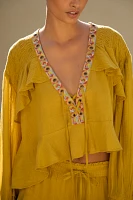 By Anthropologie Embellished Grommet Ruffled Blouse