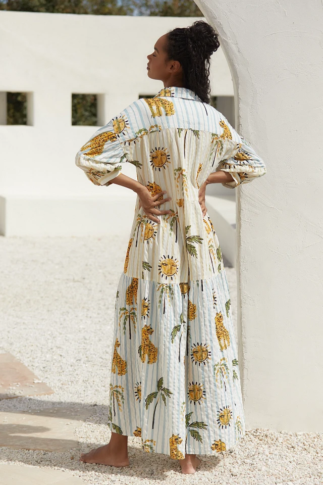 the carolita printed tiered shirt dress The Carolita Printed Tiered Shirt Dress by Celandine