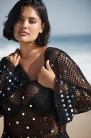Celandine Long-Sleeve Sheer Sequin Mesh Cover-Up Mini Dress