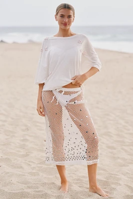Celandine Sheer Mesh Sequin Drawstring Mermaid Midi Skirt